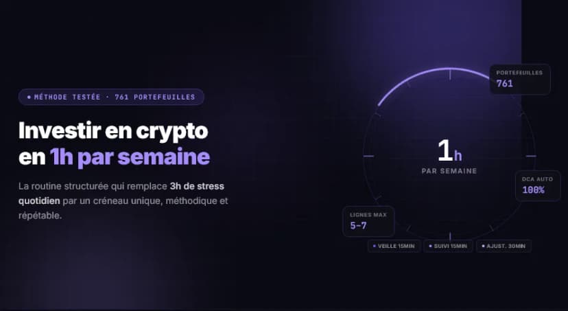 Image de l'article : Comment investir en crypto quand on a peu de temps : la méthode 1h par semaine Illustration de l'article Comment investir en crypto quand on a peu de temps : la méthode 1h par semaine