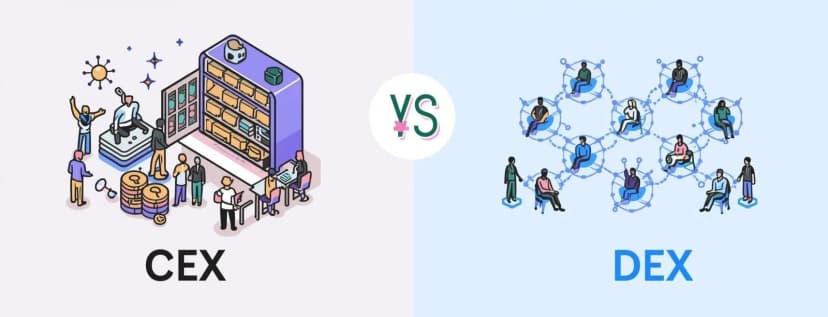 Image de l'article : Différence entre CEX et DEX : tout comprendre pour bien choisir en 2026 Illustration de l'article Différence entre CEX et DEX : tout comprendre pour bien choisir en 2026